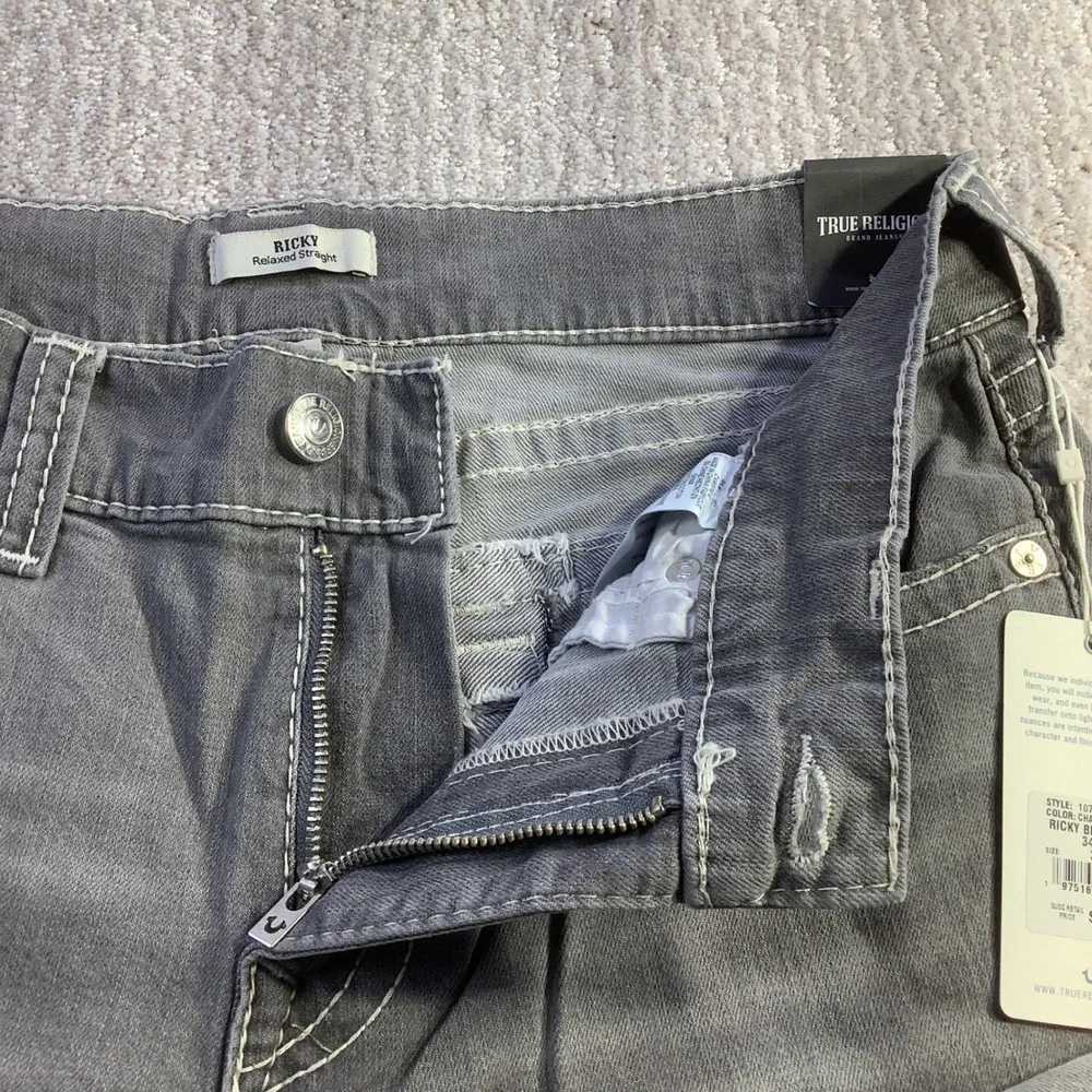 True Religion Ricky Big T Flap Relaxed Straight Jeans 33 x 34 (Actual 34x33) NWT